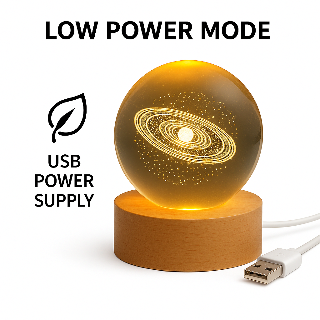 Home Detics™ 3D Engraved Galaxy Crystal Ball USB Night Lamp – Warm White LED Table Light with Wooden Base